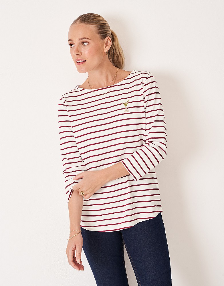 Martini Embroidered Essential Breton in White and Red Stripes