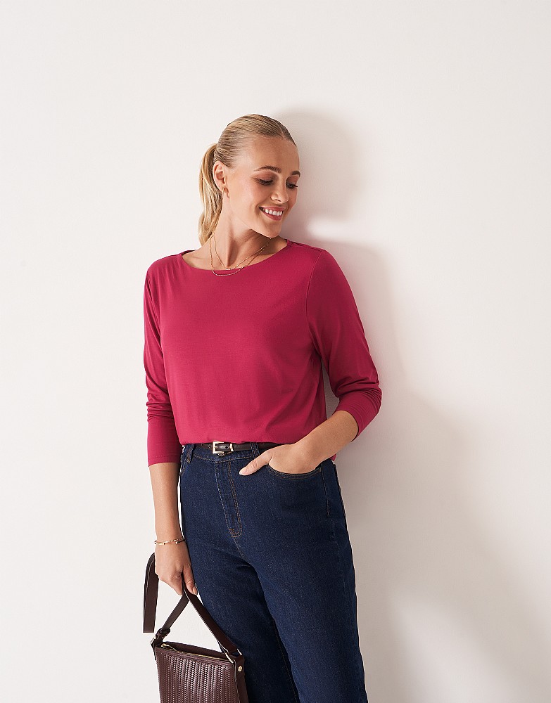 Jemma Boat Neck Top in Cherry Red