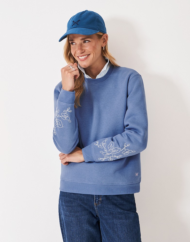 Embroidered Blouson Sleeve Sweatshirt in Blue