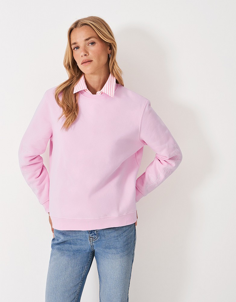 Embroidered Blouson Sleeve Sweatshirt in Pink