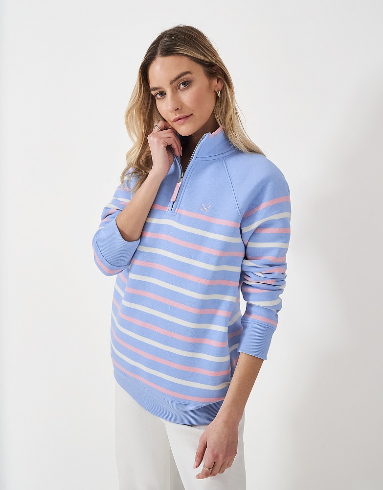 Half Zip Sweatshirt in Blue, Pink and White
