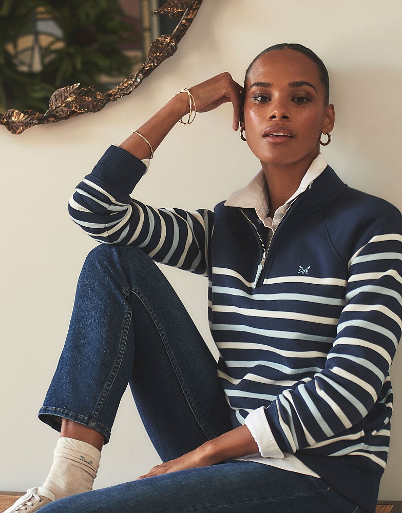 Half Zip Sweat in Navy & White