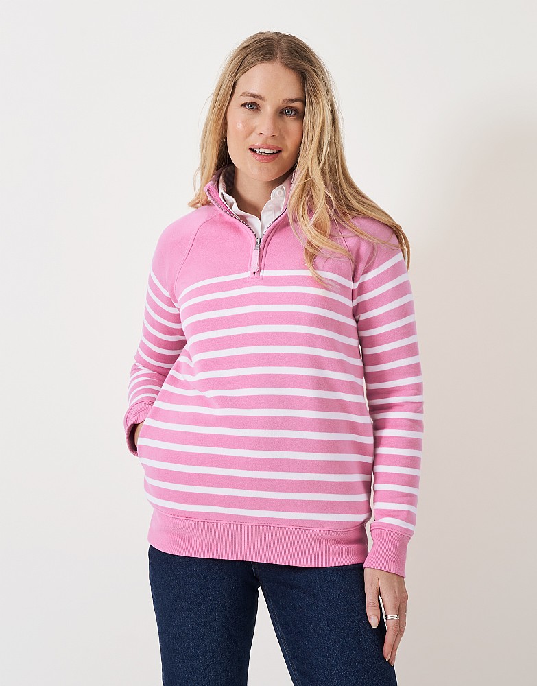 Half Zip Sweat in Pink & White Stripes