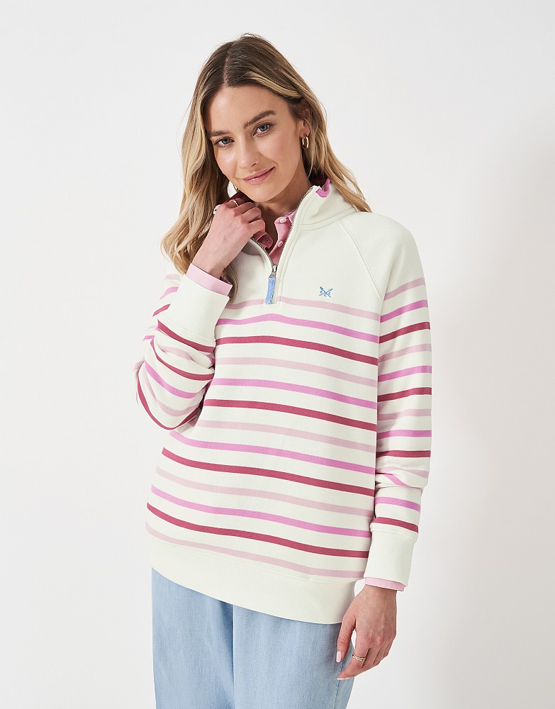 Half Zip Sweatshirt in Pink and White