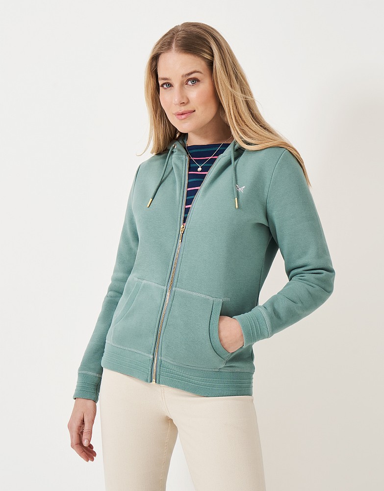 Heritage Zip Through Hoodie in Teal