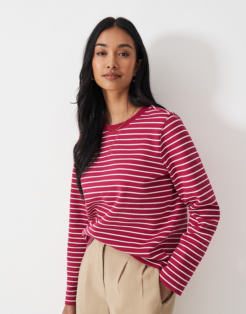 Pique Long Sleeve Top in Red And White Stripes