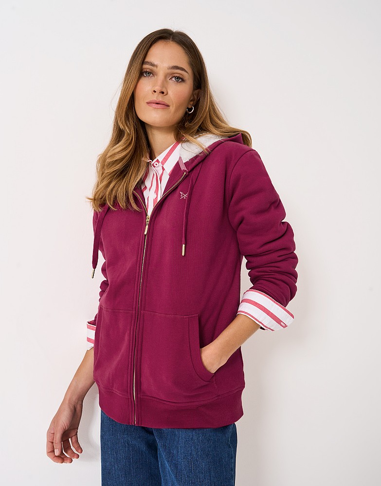Borg Lined Zip Through Hoodie in Red