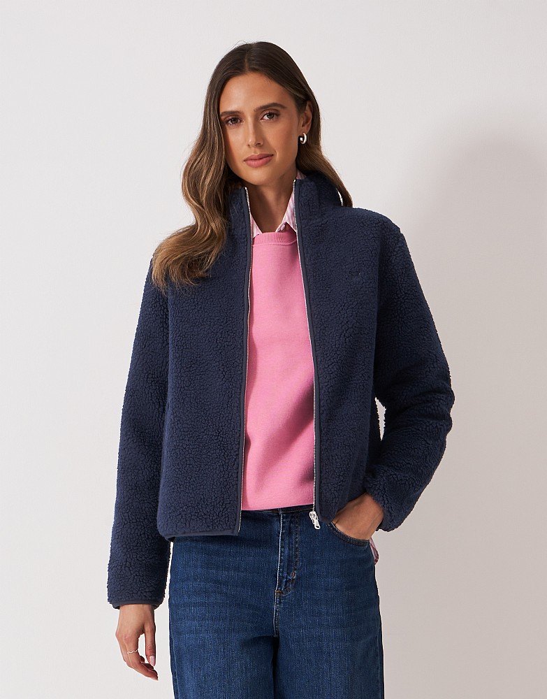Boucle Bonded Zip Through Fleece in Navy