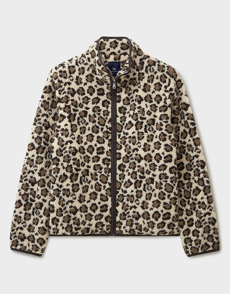 Borg Zip Through Fleece in Leopard from Crew Clothing Company
