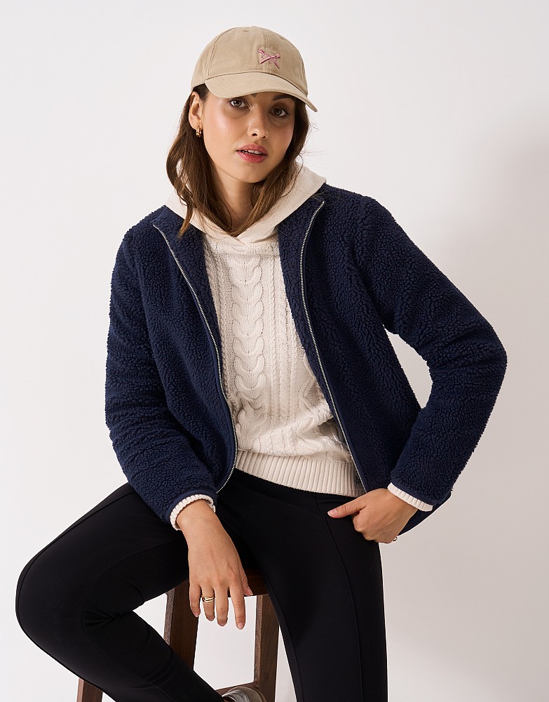 Borg Zip Through Fleece in Navy