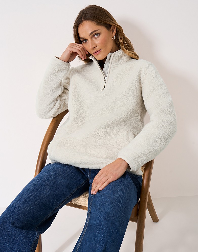 Boucle Bonded Half Zip in White