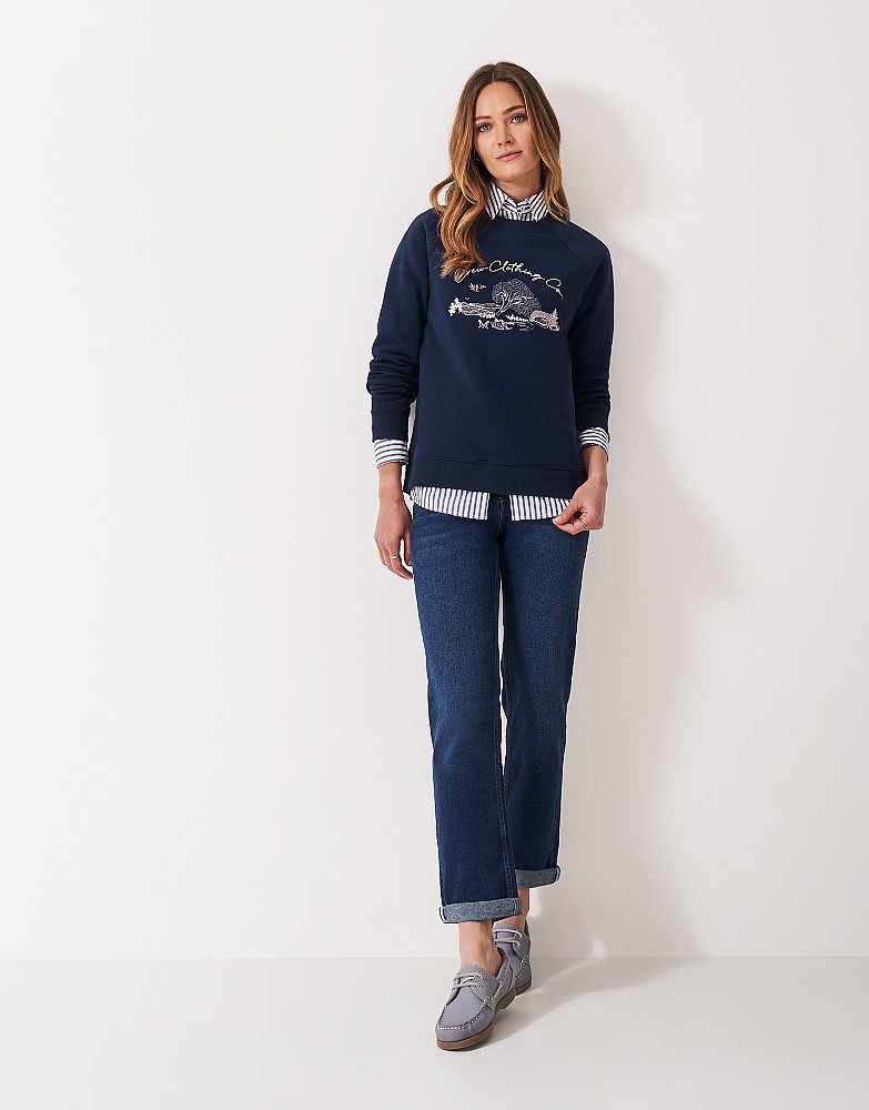 Graphic Super Soft Crew Neck Sweatshirt in Navy