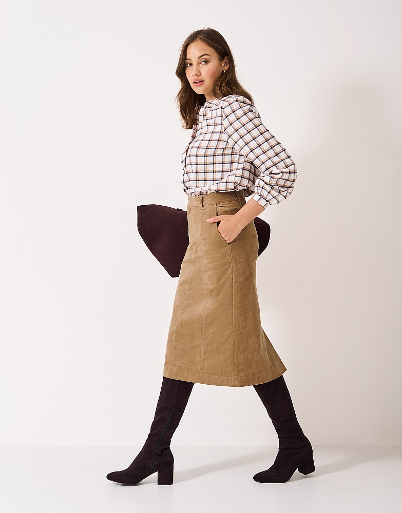 Tara Cord Midi Skirt in Beige