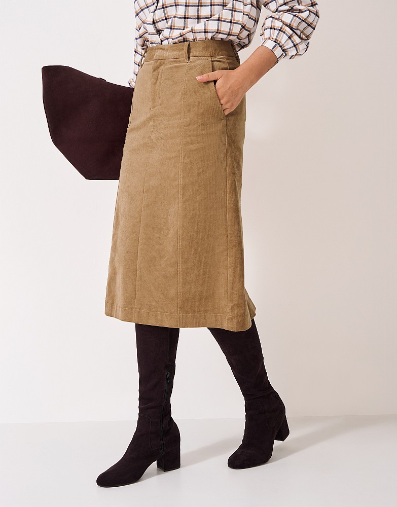 Tara Cord Midi Skirt in Beige from Crew Clothing Company