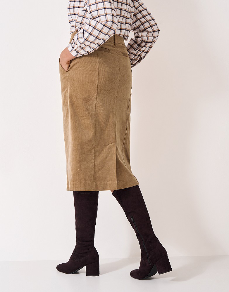 Tara Cord Midi Skirt in Beige from Crew Clothing Company