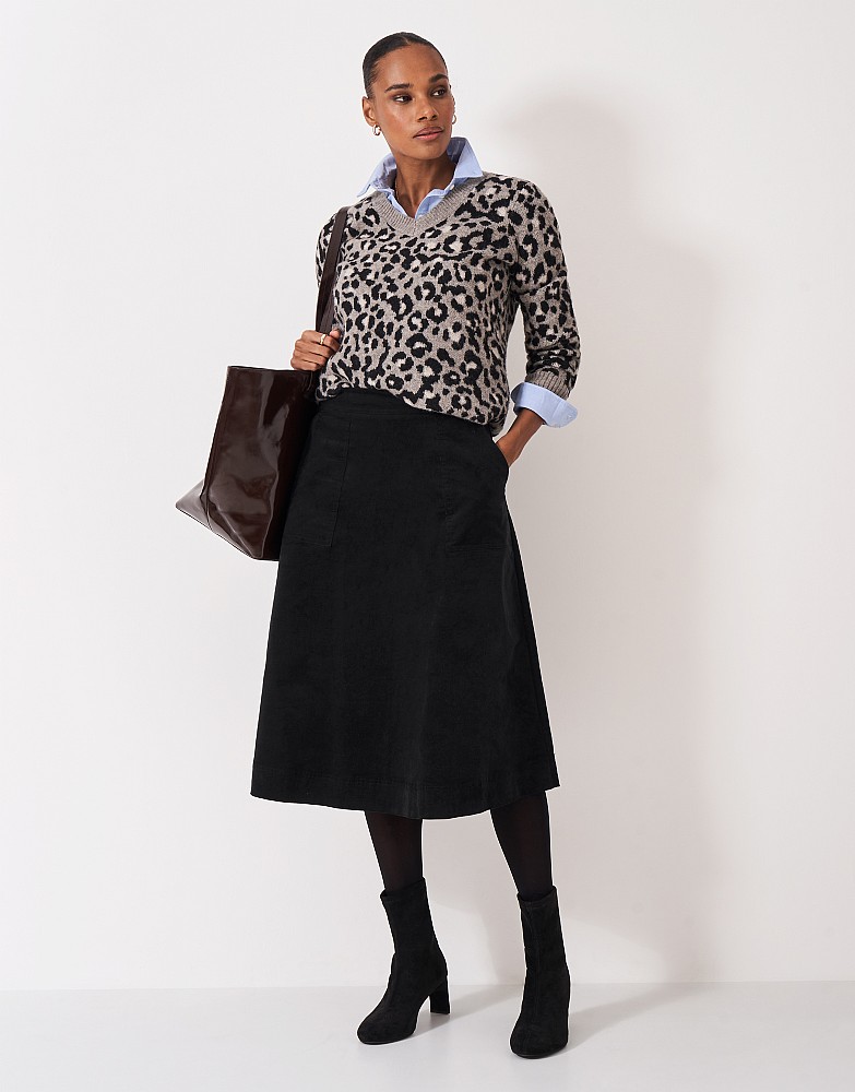 Layla Cord Midi Skirt in Black