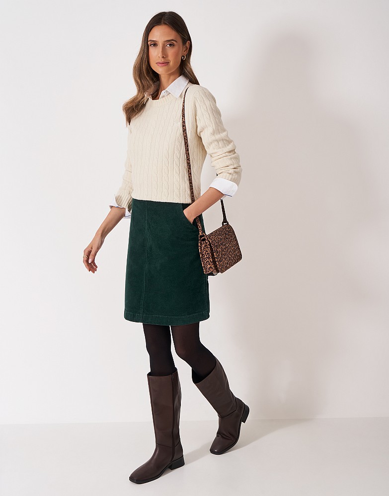 Cord A-Line Mini Skirt in Forest Green