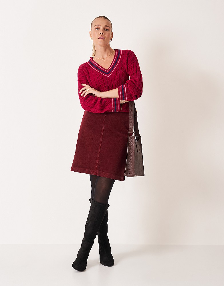 Cord A-Line Mini Skirt in Burgundy Red