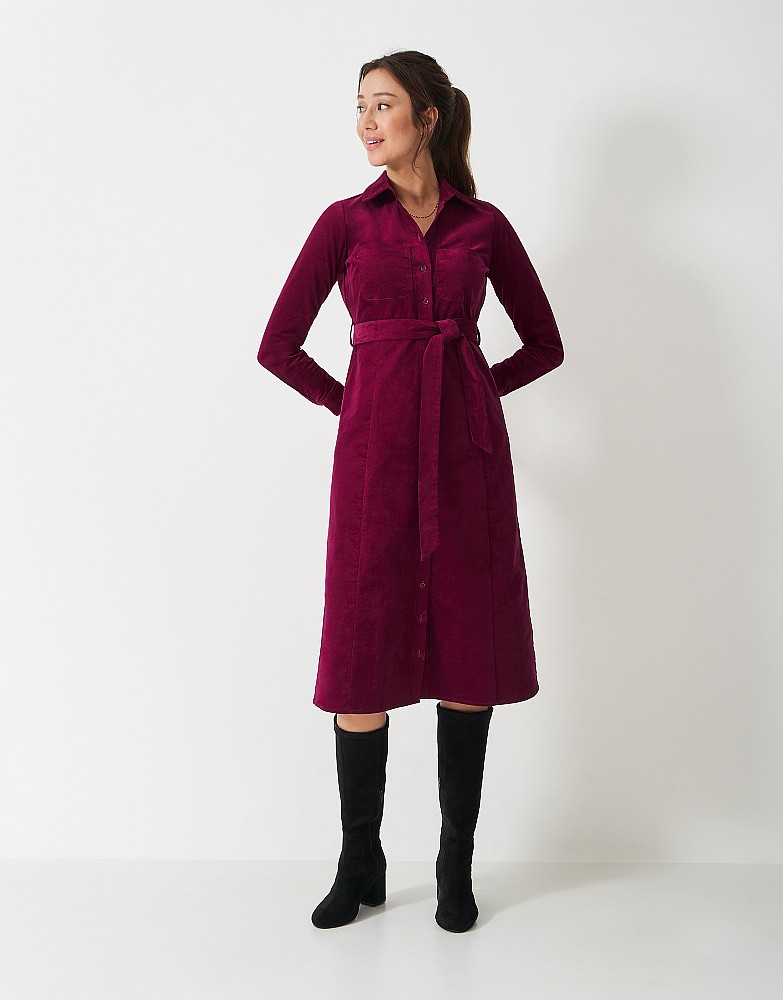 Sienna Midi Cord Shirt Dress in Burgundy Red