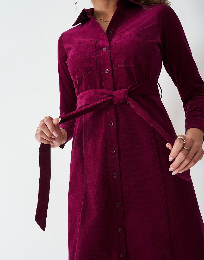 what color jewelry goes with a burgundy dress Aspiga Ladies Sustainable Enid Stretch Corduroy Cotton Dress Burgundy Autumn Event | XL/16