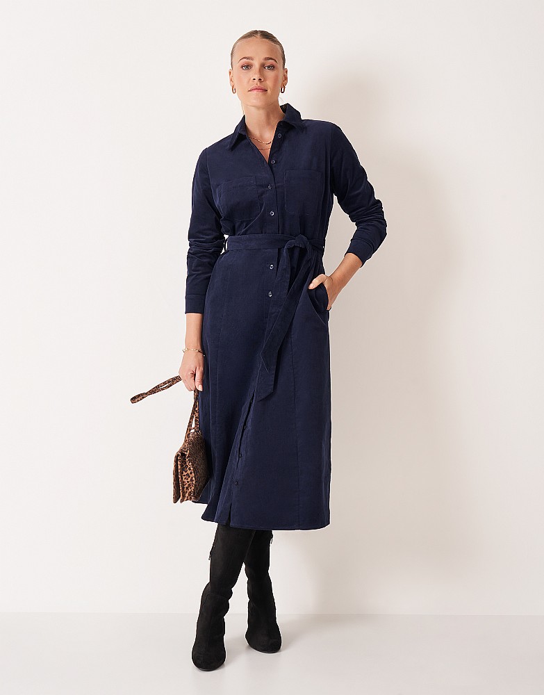 Sienna Midi Cord Shirt Dress in Navy Blue