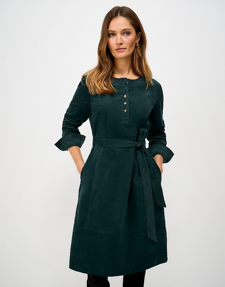Hattie Midi Cord Dress in Forest Green