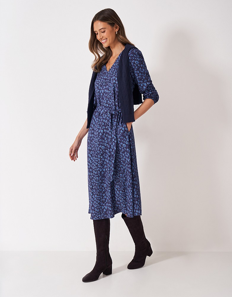 Claudia Midi Dress in Blue Animal Print