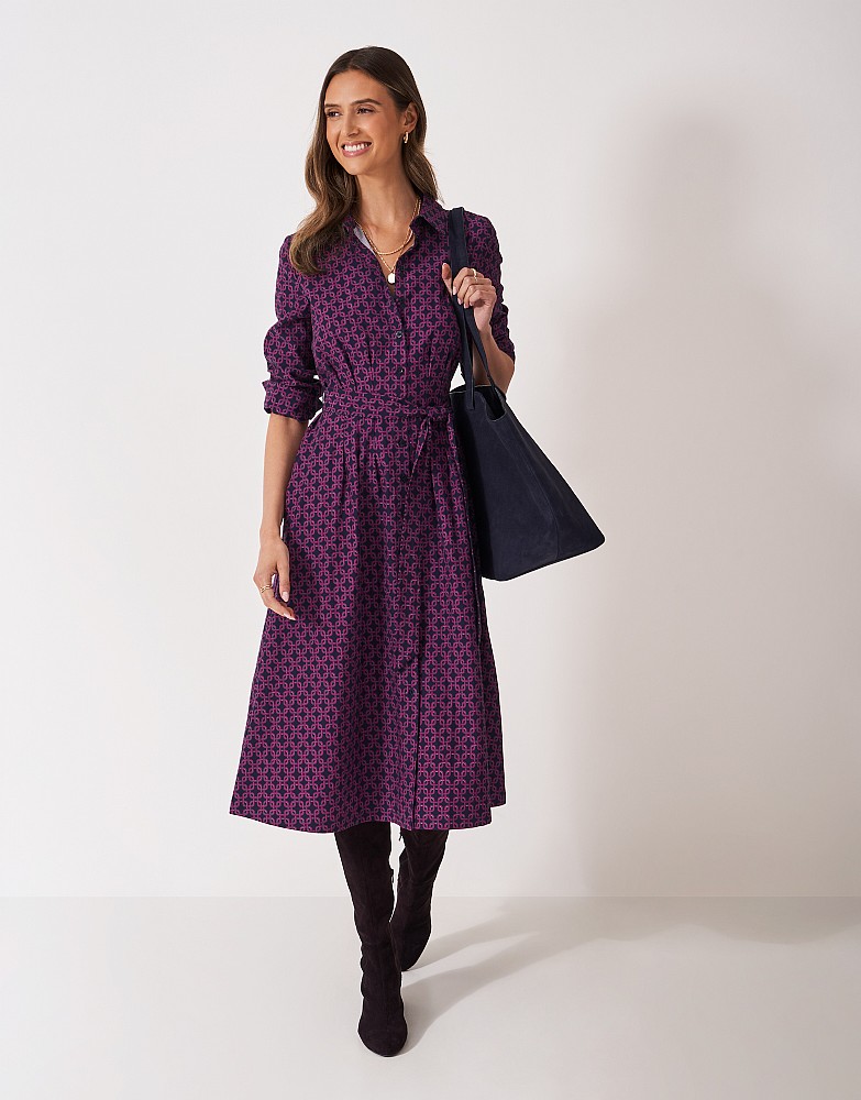 Fearne Darted Shirt Dress in Navy and Purple Geo Print