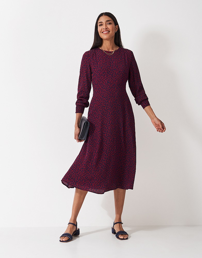 Nala Shirred Dress in Navy & Berry Leopard Print