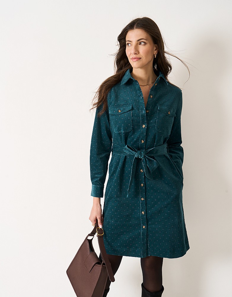 Elsie Cord Dress in Teal Geo Print