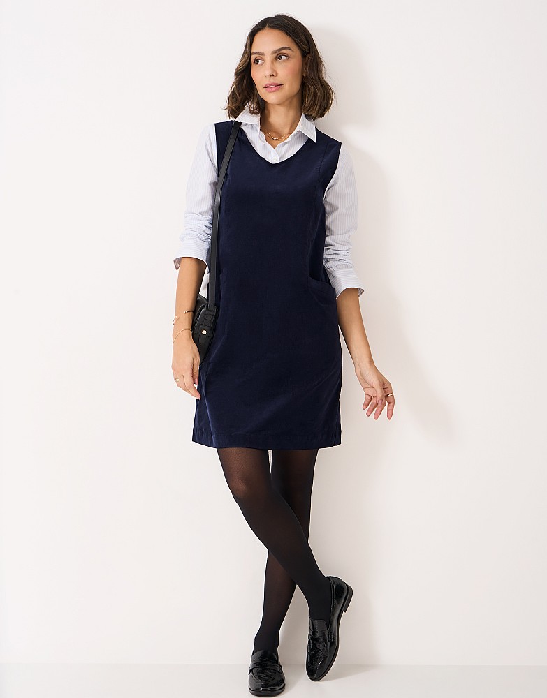 Avery Cord Pinafore Dress in Navy