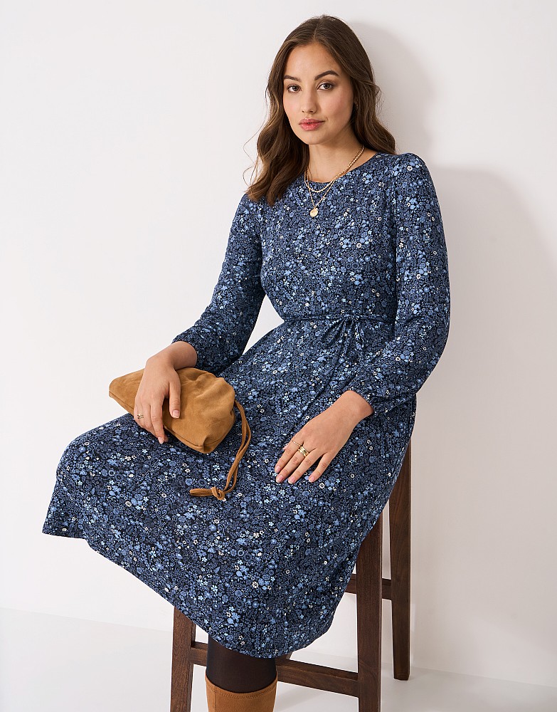 Mirabel Meadow Floral Jersey Dress in Blue