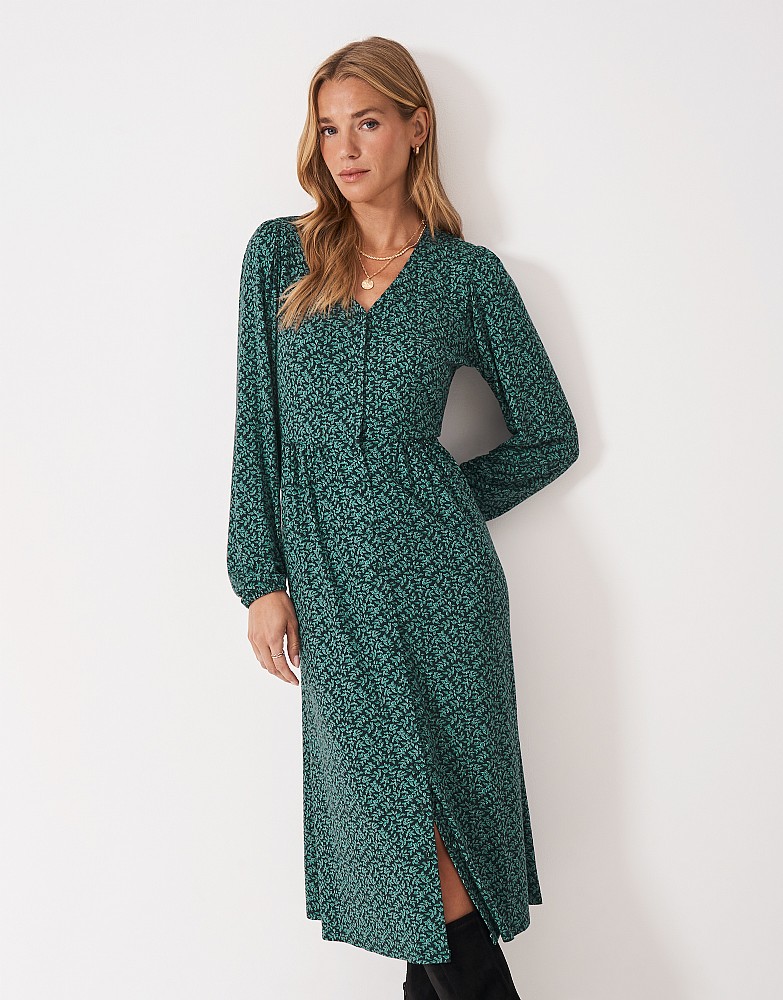 Kiki Button Through Long Sleeve Dress in Green