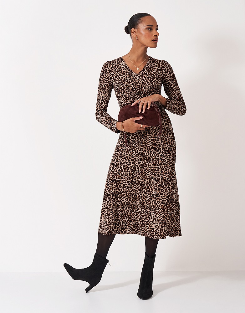 Jersey Long Sleeve Dress in Leopard Print