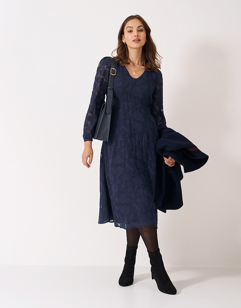 Ines Jacquard Dress in Navy