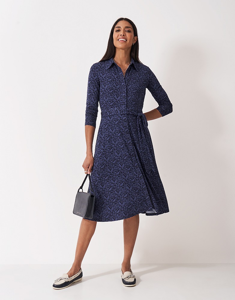 Emma Jersey Shirt Dress in Navy