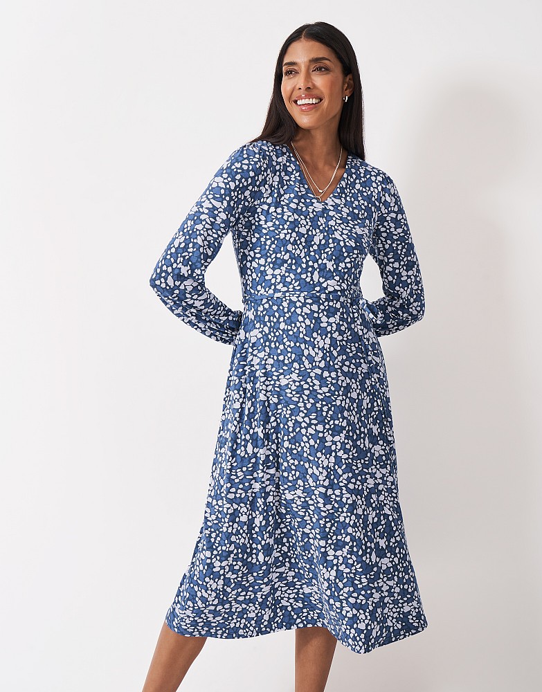 Isabel Jersey Midi Dress in Blue Petal Print