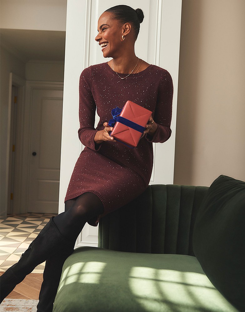 Cara Knitted Glitterball Dress in Burgundy Red