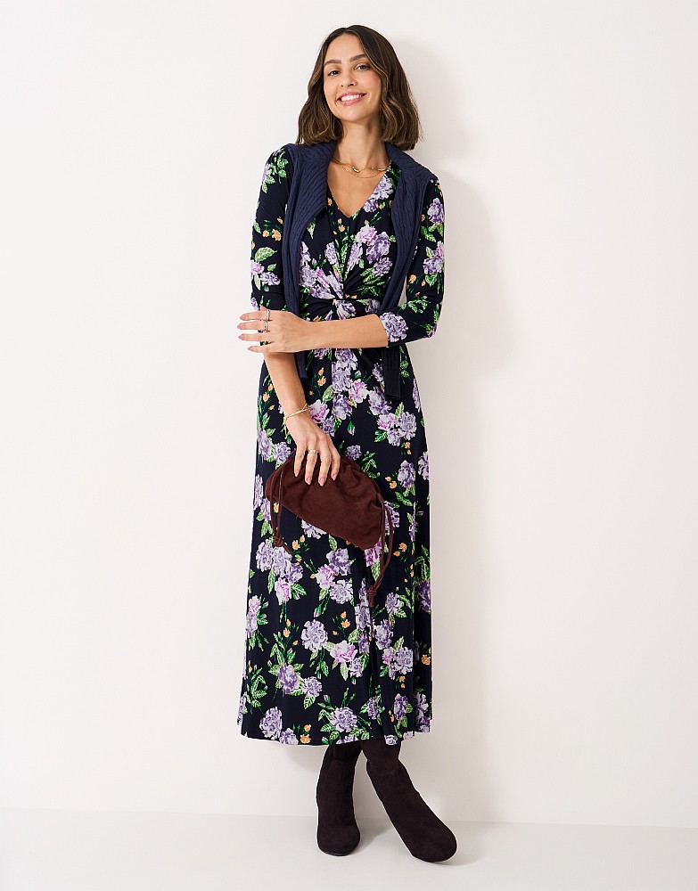 3/4 Sleeve Floral Dress in Navy