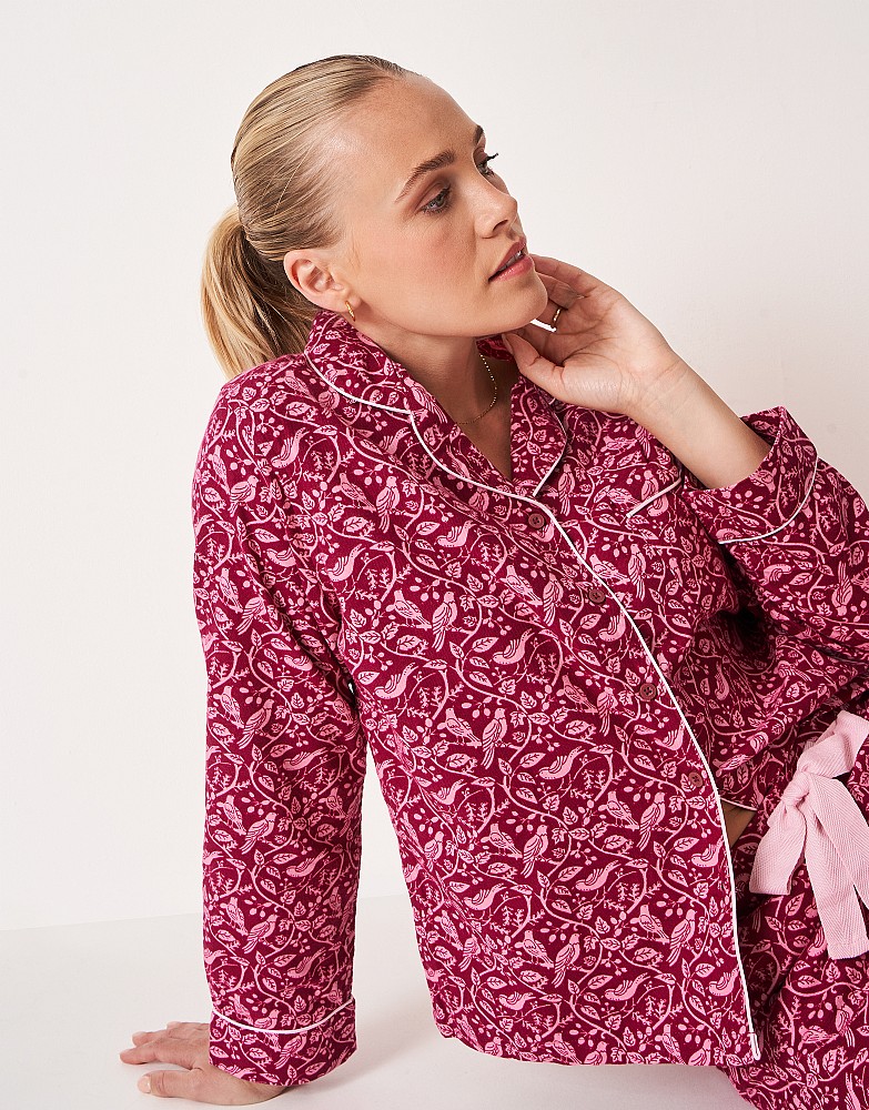 Cotton-Flannel PJ Set in Berry Bird Print