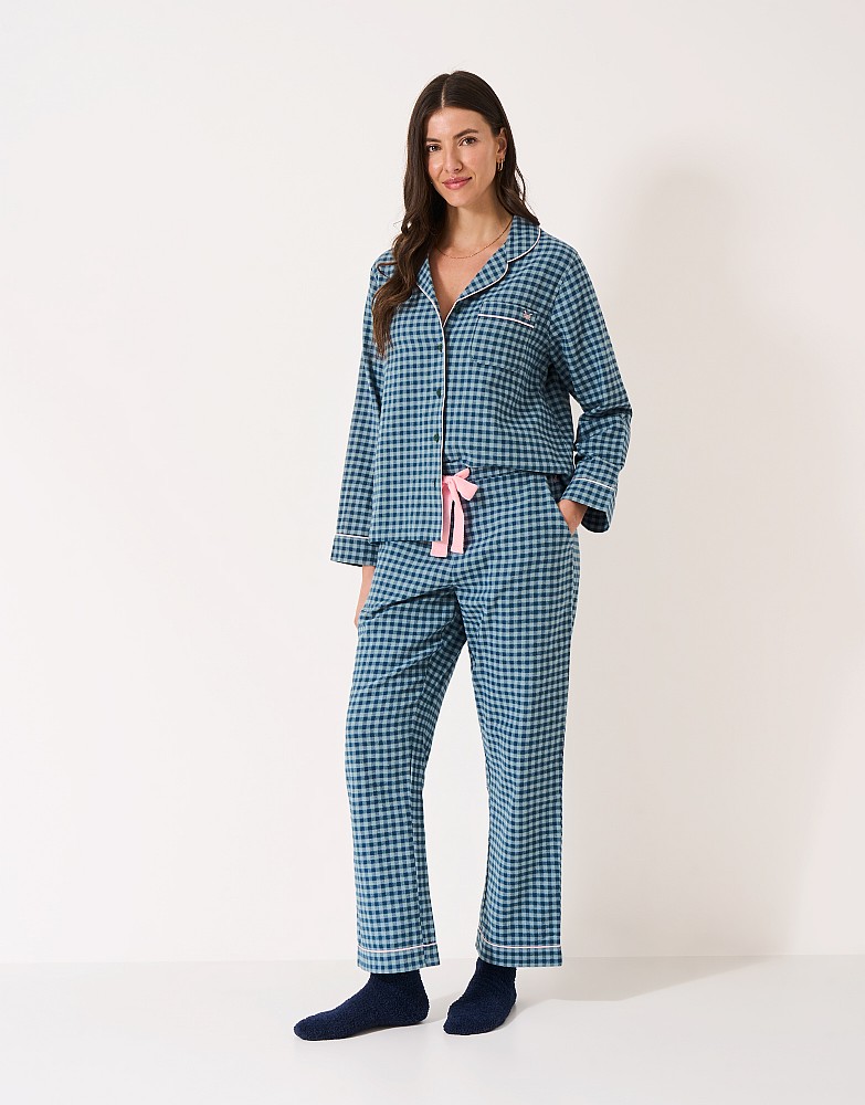 Cotton Flannel PJ Set in Blue Gingham
