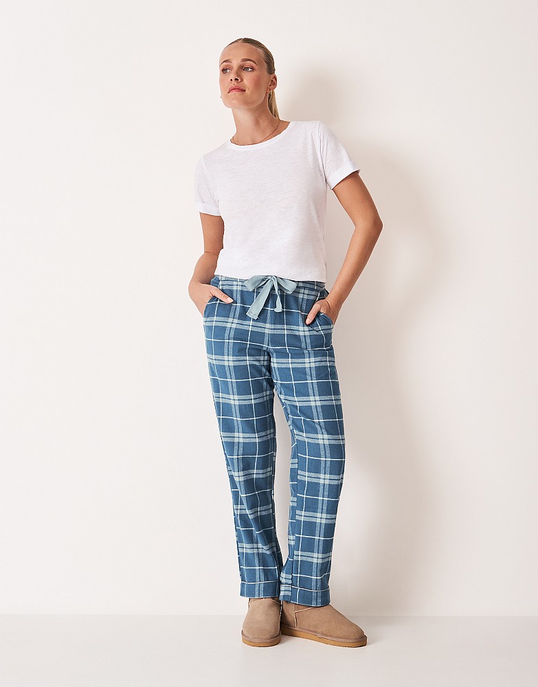 Cotton-Flannel Pyjama Bottoms in Blue Check