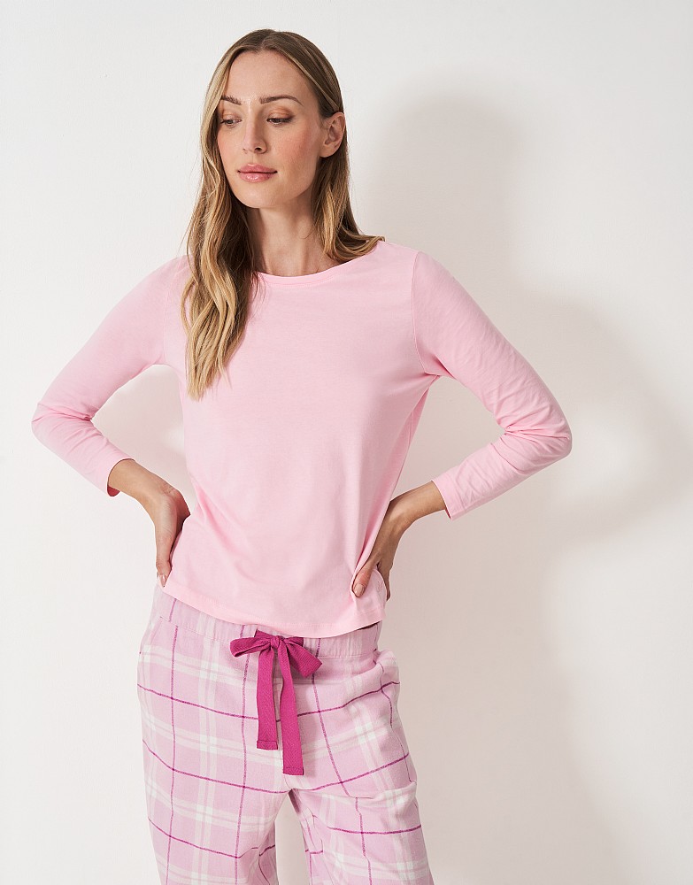 Cotton-Flannel Pyjama Bottoms in Pink Check
