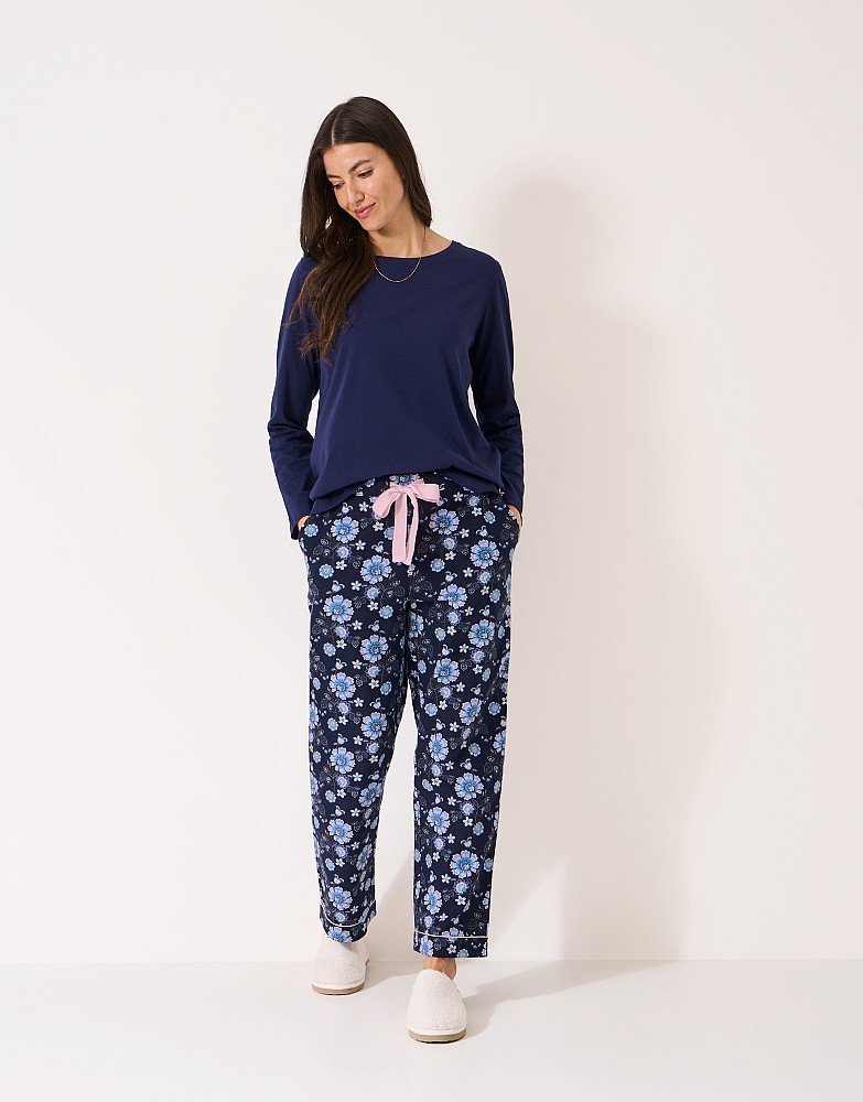 Jersey & Flannel PJ Set in Navy Blossom