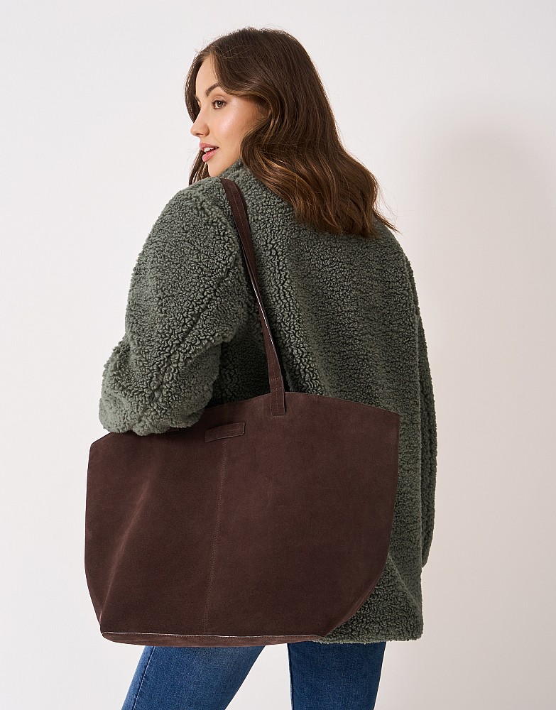 Large Leather Tote Bag in Chocolate Suede