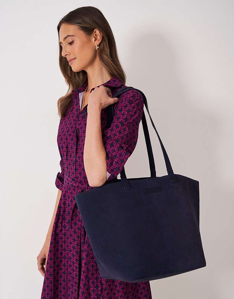 Large Leather Tote Bag in Navy Suede