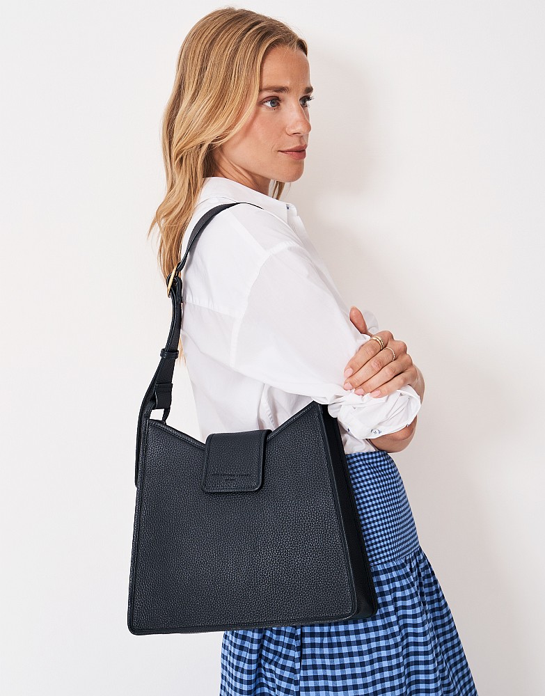 Leather Shoulder Bag in Navy