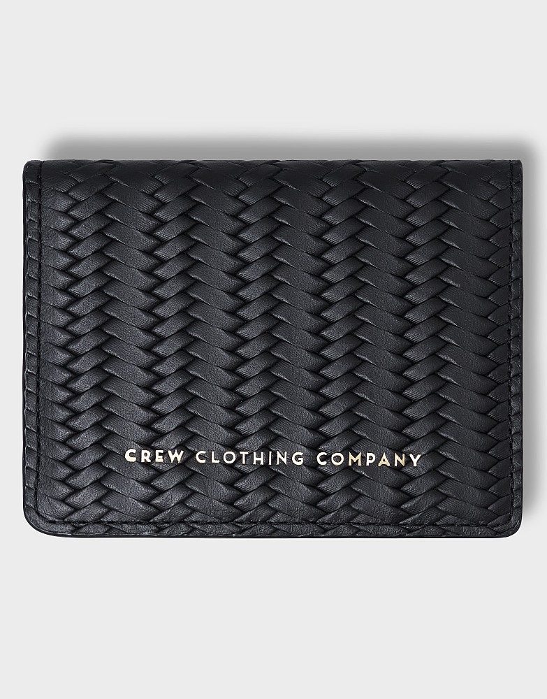 Woven Emboss Leather Card Holder in Black