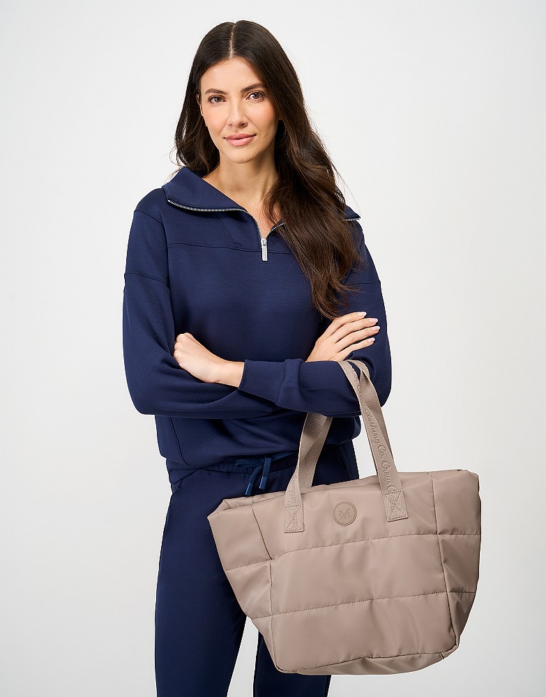 Baffle Nylon Tote Bag in Taupe