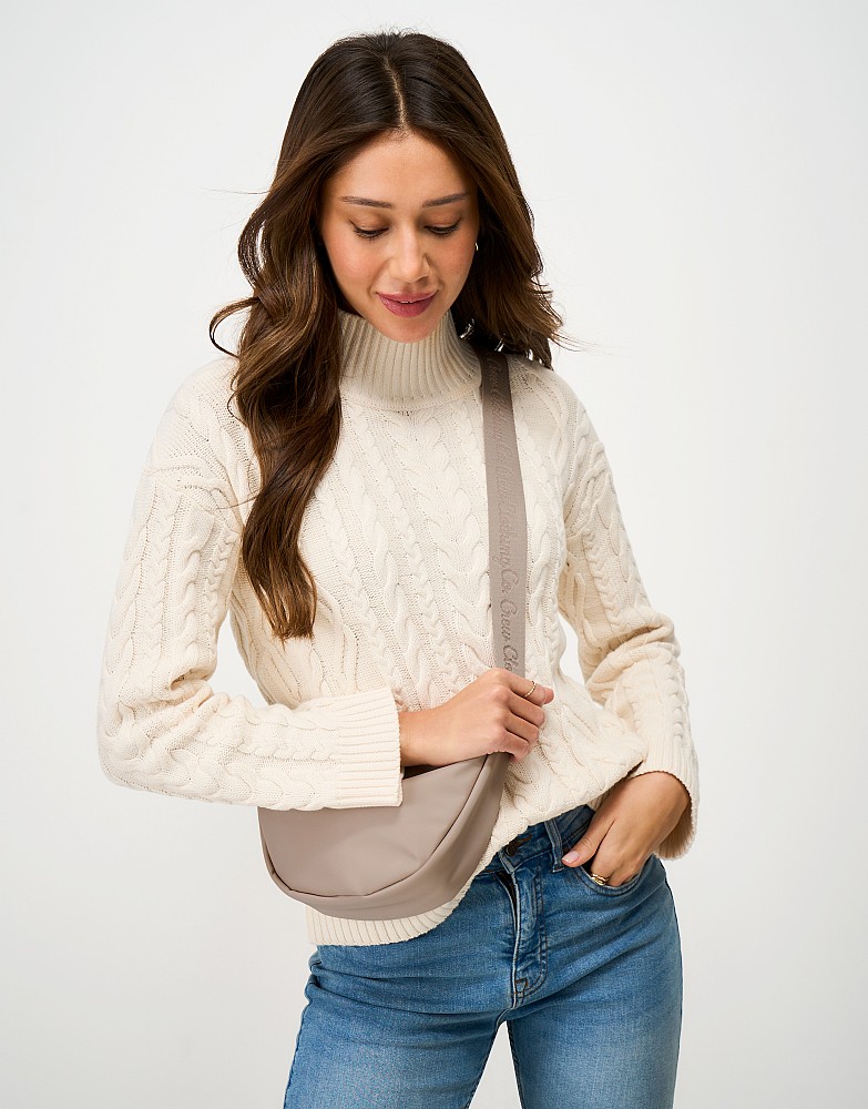 Nylon Mini Half Moon Bag in Taupe